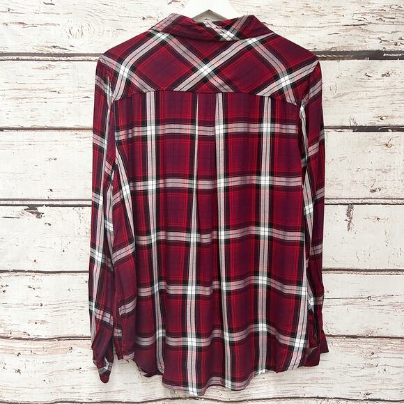 TORRID Red Plaid Twill Button-Up Long Sleeve Shirt Sz 1 - Picture 5 of 8